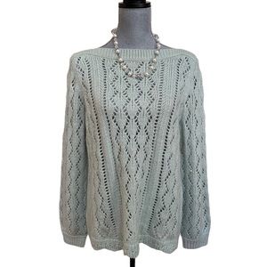 Loft cozy knit sweater with scalloped hem detail mint green, size L acrylic/wool